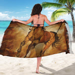 Brown Horse Painting Print Beach Sarong Wrap