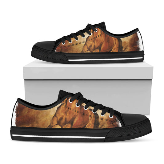 Brown Horse Painting Print Black Low Top Shoes 