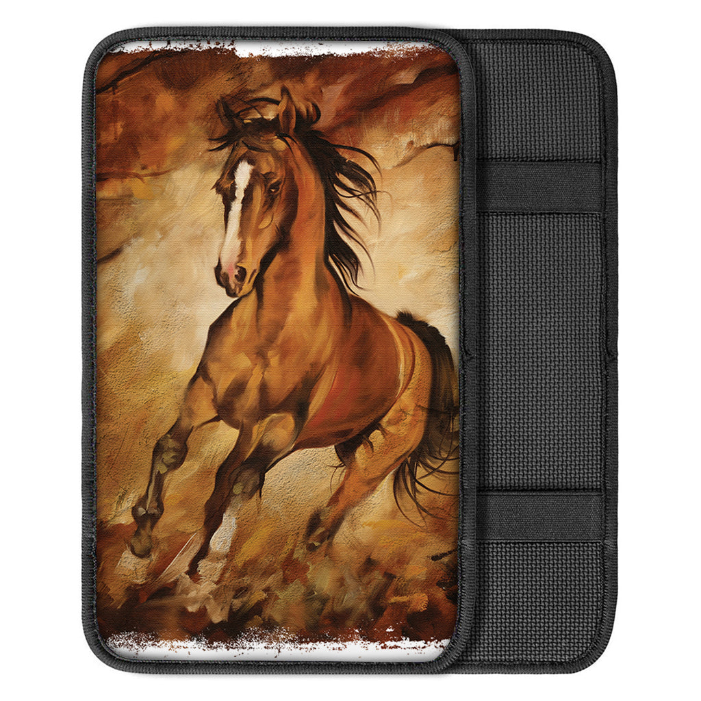 Brown Horse Painting Print Car Center Console Cover
