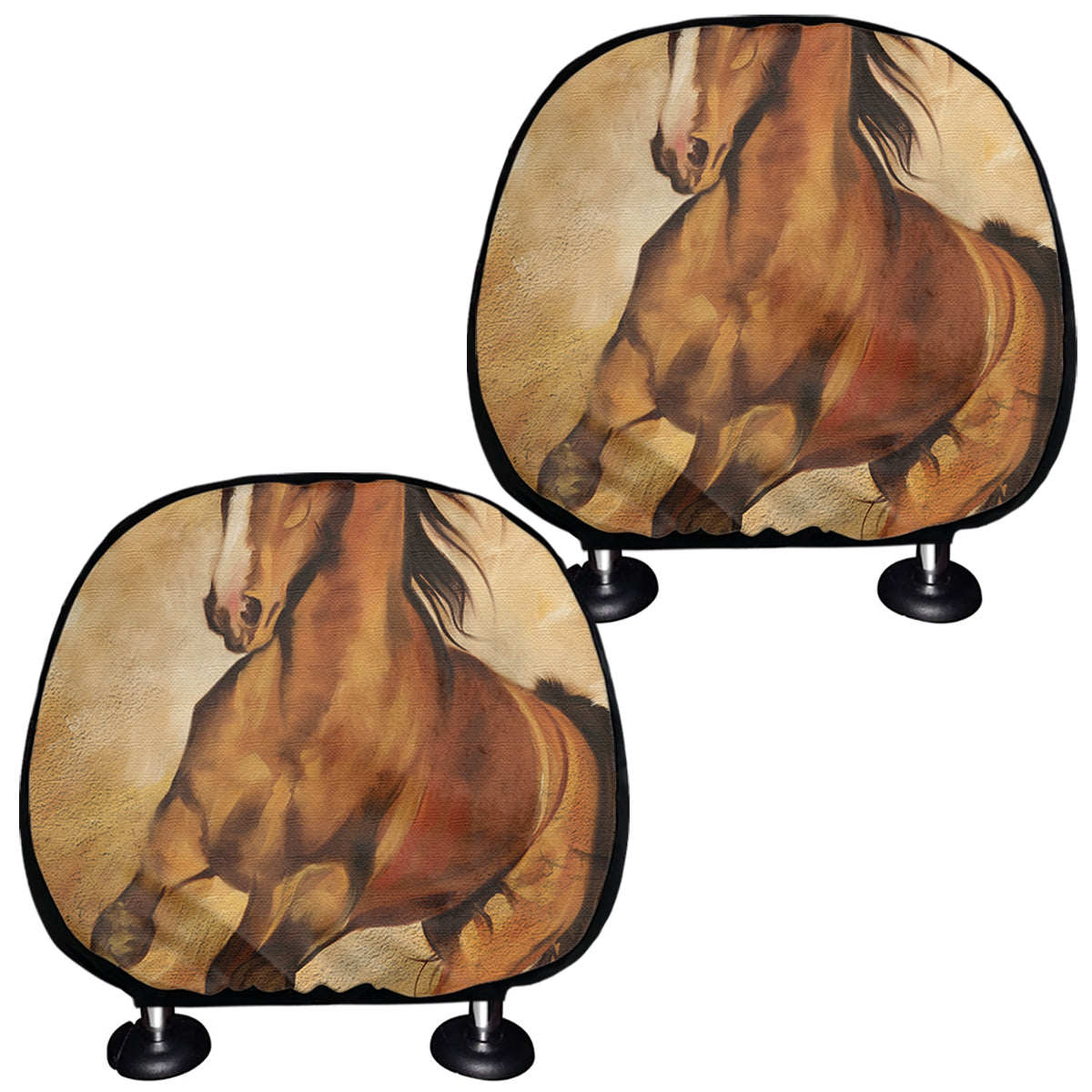 Brown Horse Painting Print Car Headrest Covers