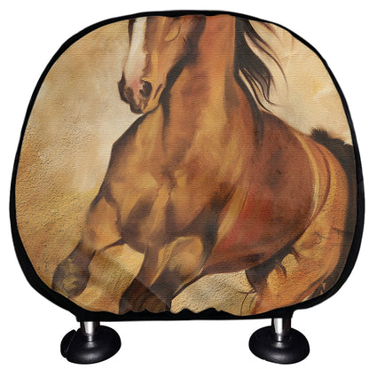 Brown Horse Painting Print Car Headrest Covers