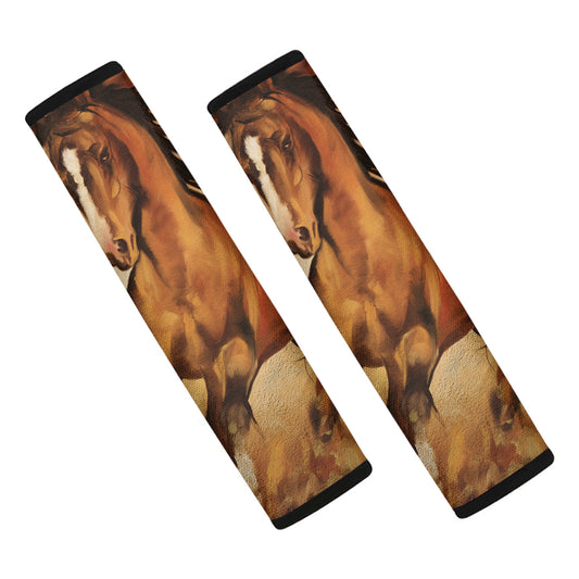 Brown Horse Painting Print Car Seat Belt Covers