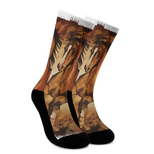 Brown Horse Painting Print Crew Socks