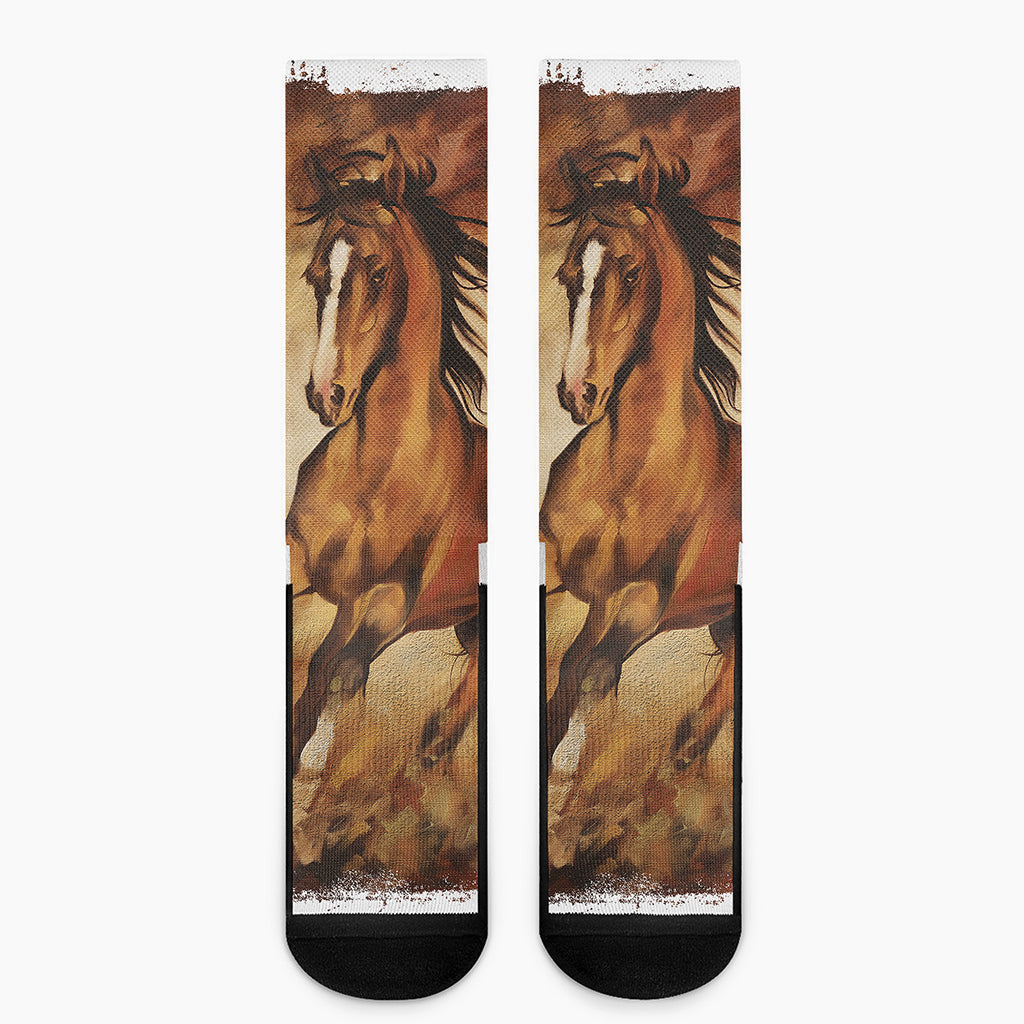 Brown Horse Painting Print Crew Socks