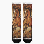 Brown Horse Painting Print Crew Socks