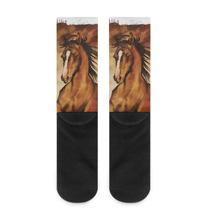 Brown Horse Painting Print Crew Socks