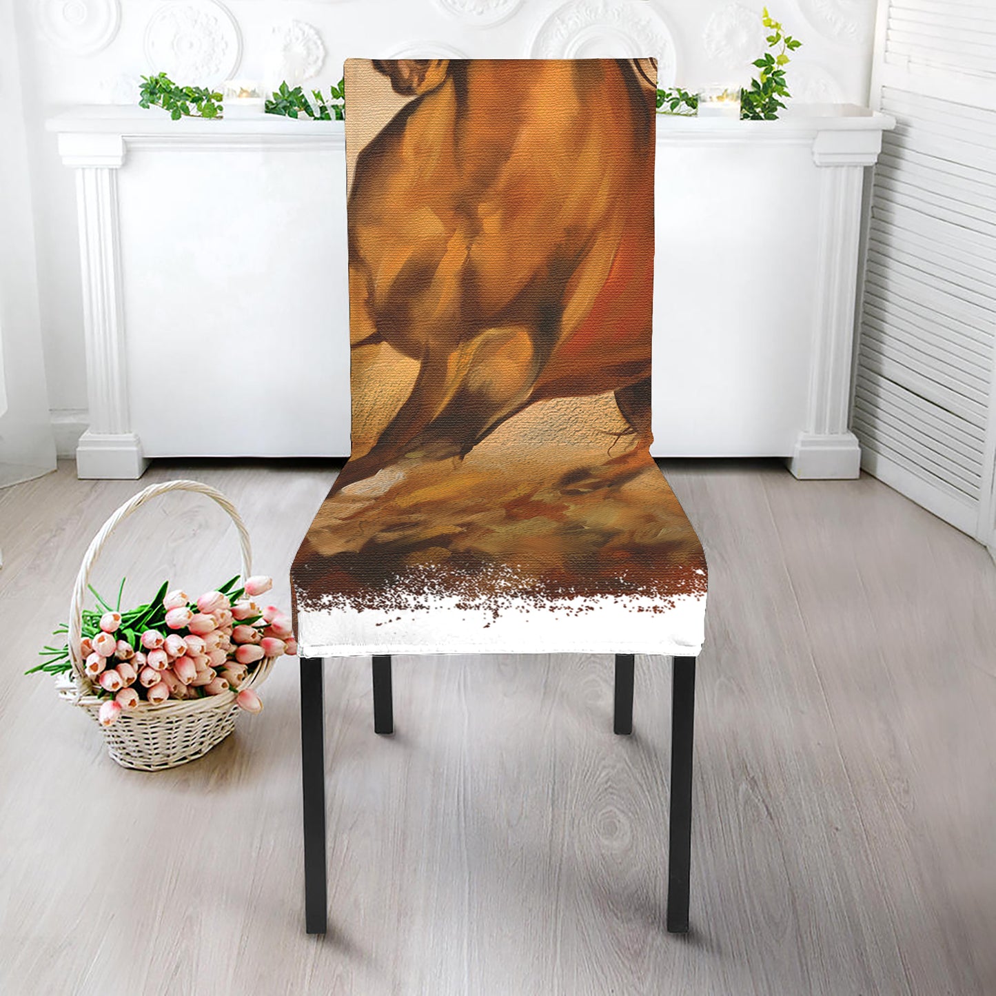 Brown Horse Painting Print Dining Chair Slipcover