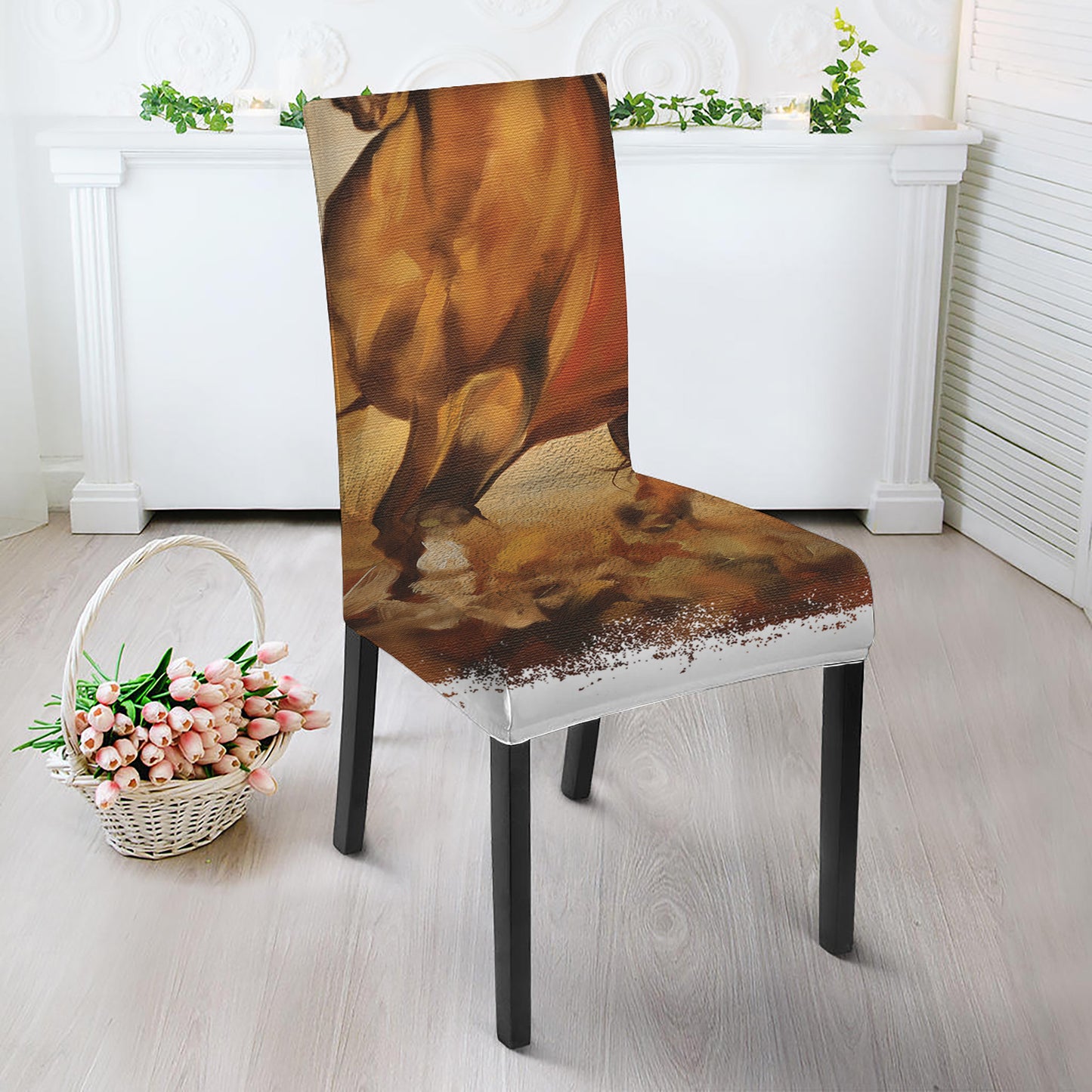 Brown Horse Painting Print Dining Chair Slipcover