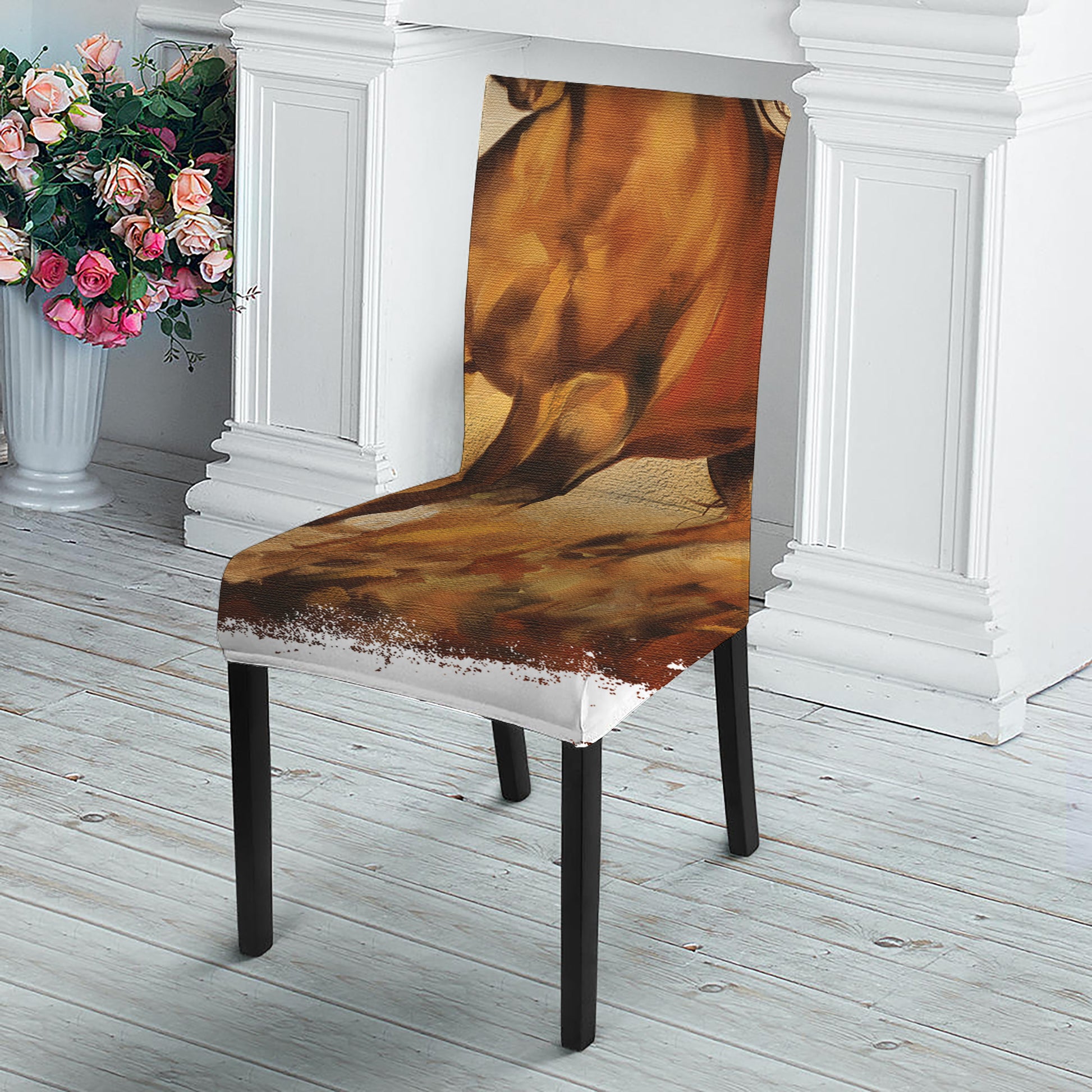 Brown Horse Painting Print Dining Chair Slipcover