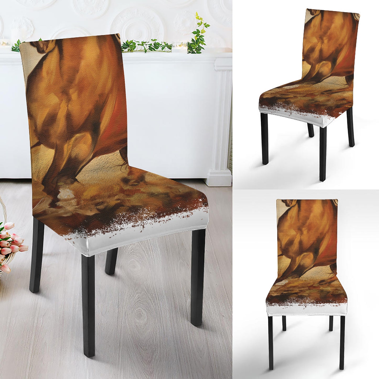 Brown Horse Painting Print Dining Chair Slipcover
