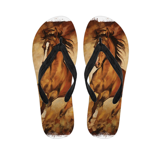 Brown Horse Painting Print Flip Flops
