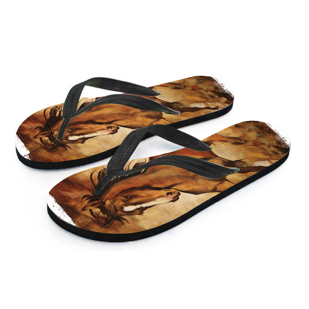 Brown Horse Painting Print Flip Flops