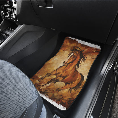 Brown Horse Painting Print Front and Back Car Floor Mats