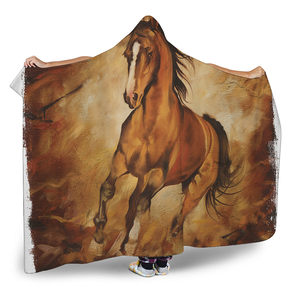 Brown Horse Painting Print Hooded Blanket