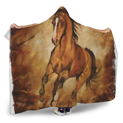 Brown Horse Painting Print Hooded Blanket