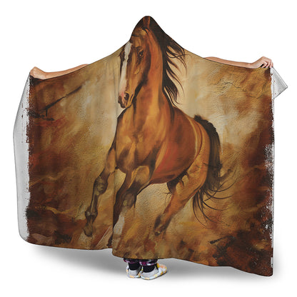 Brown Horse Painting Print Hooded Blanket