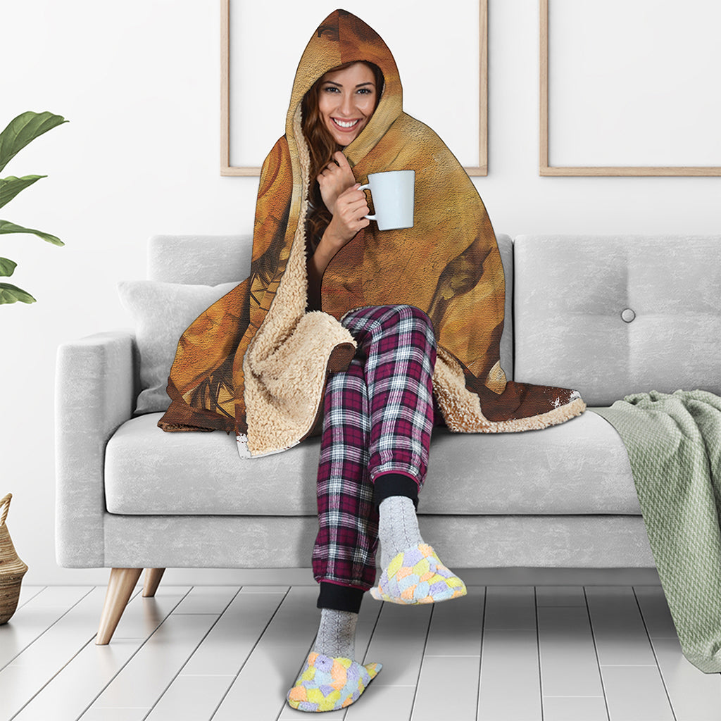 Brown Horse Painting Print Hooded Blanket
