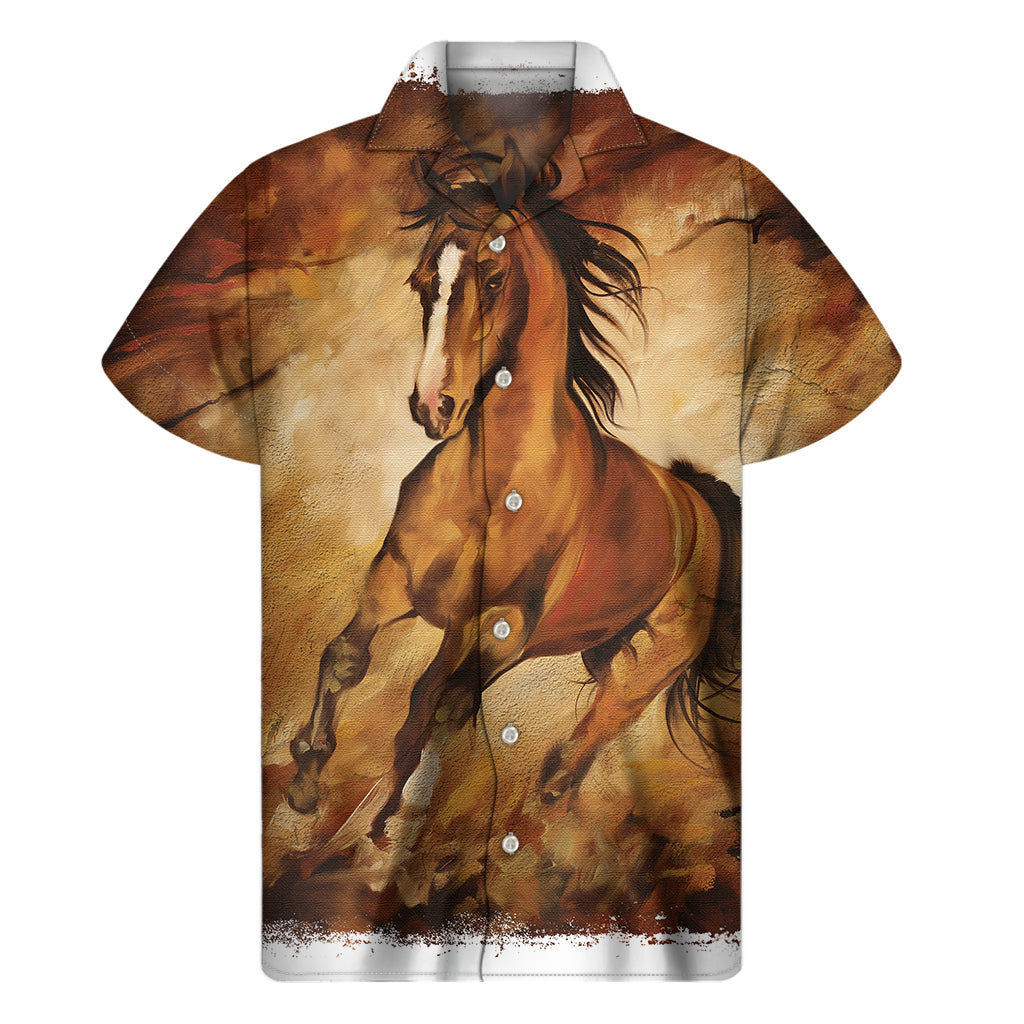 Brown Horse Painting Print Men's Short Sleeve Shirt