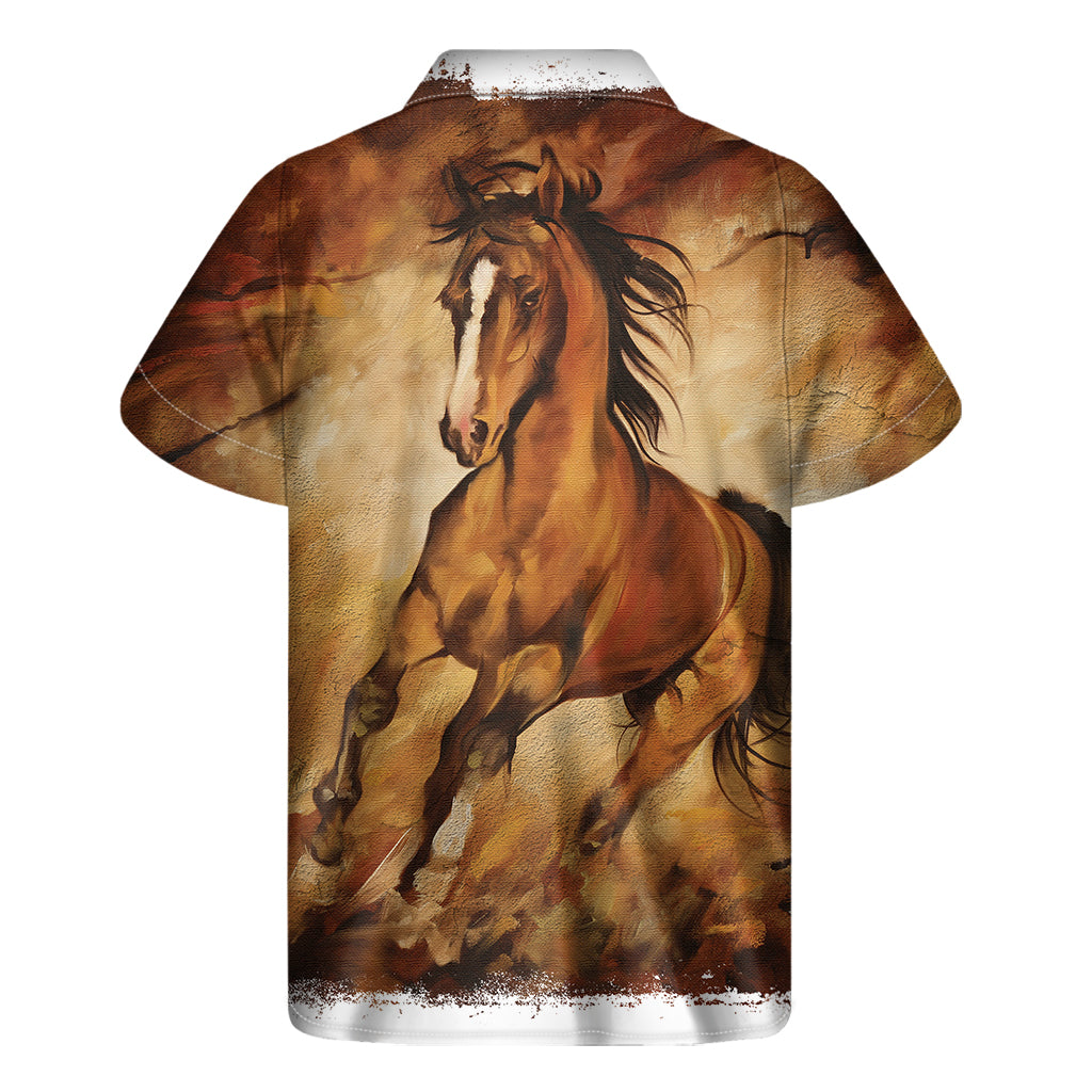 Brown Horse Painting Print Men's Short Sleeve Shirt
