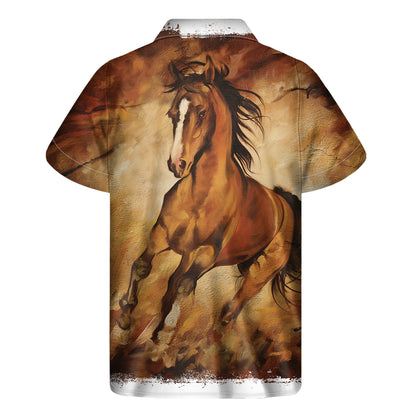 Brown Horse Painting Print Men's Short Sleeve Shirt