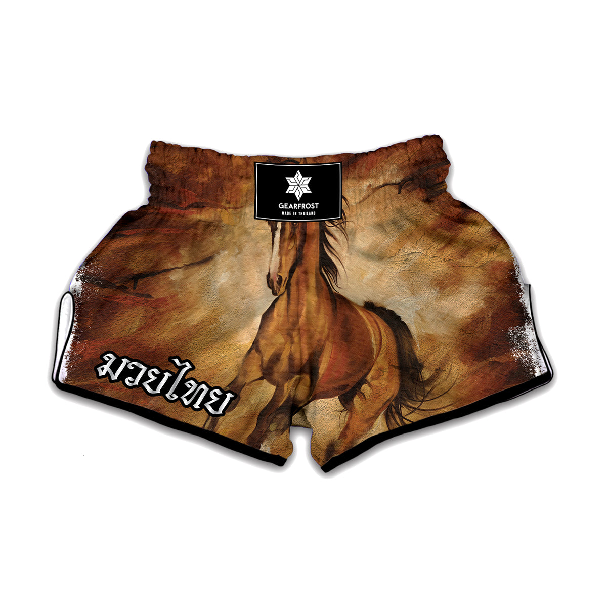 Brown Horse Painting Print Muay Thai Boxing Shorts