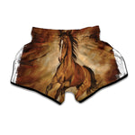 Brown Horse Painting Print Muay Thai Boxing Shorts