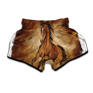 Brown Horse Painting Print Muay Thai Boxing Shorts