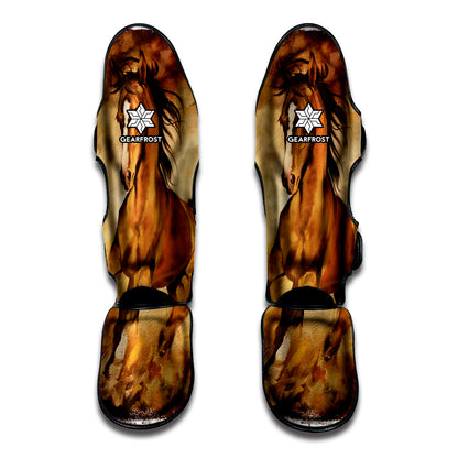 Brown Horse Painting Print Muay Thai Shin Guard