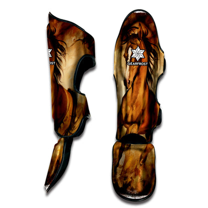 Brown Horse Painting Print Muay Thai Shin Guard