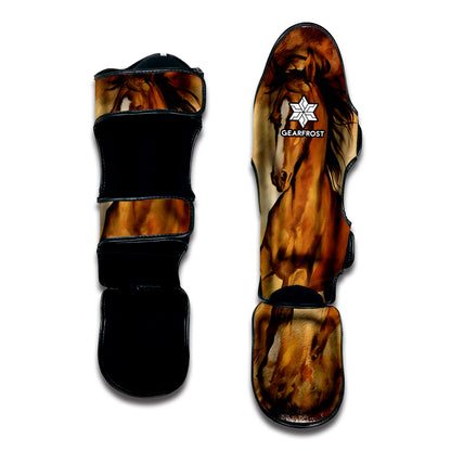 Brown Horse Painting Print Muay Thai Shin Guard