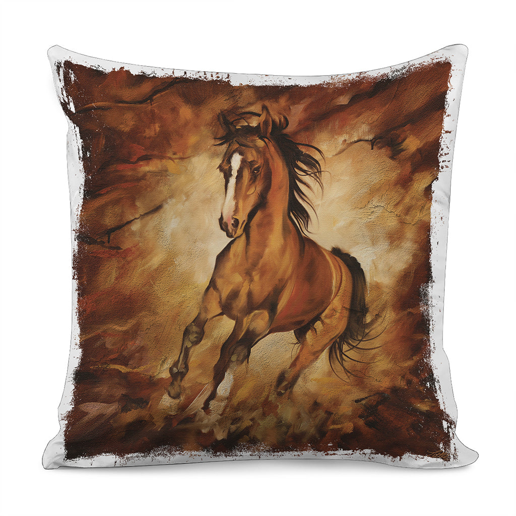 Brown Horse Painting Print Pillow Cover