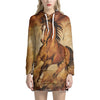 Brown Horse Painting Print Pullover Hoodie Dress
