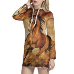 Brown Horse Painting Print Pullover Hoodie Dress