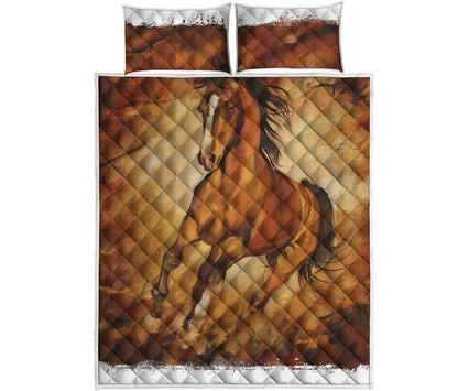 Brown Horse Painting Print Quilt Bed Set