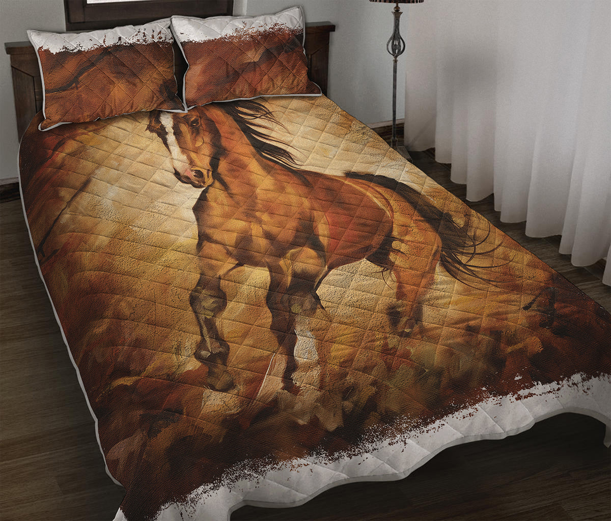 Brown Horse Painting Print Quilt Bed Set