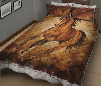 Brown Horse Painting Print Quilt Bed Set