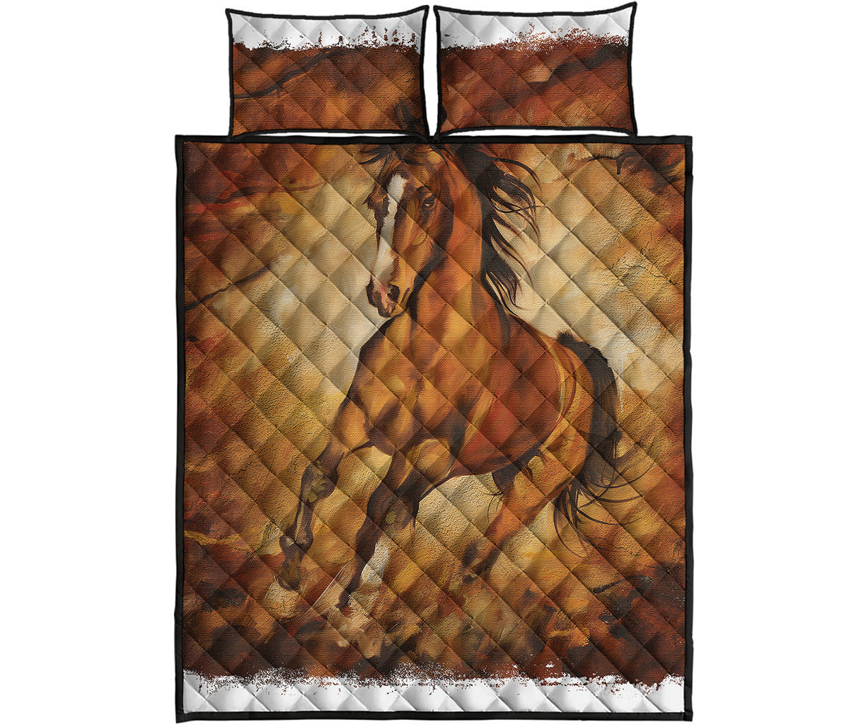 Brown Horse Painting Print Quilt Bed Set