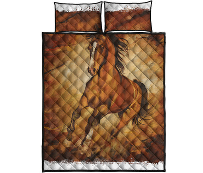 Brown Horse Painting Print Quilt Bed Set