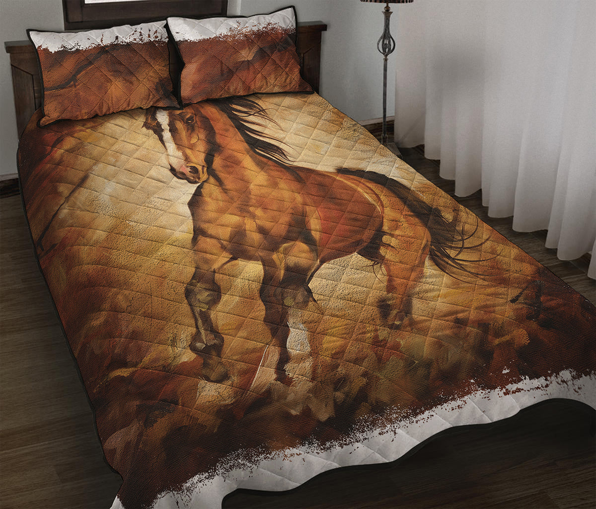 Brown Horse Painting Print Quilt Bed Set