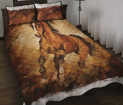 Brown Horse Painting Print Quilt Bed Set