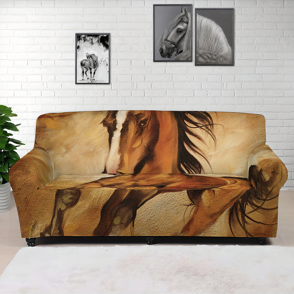 Brown Horse Painting Print Sofa Cover
