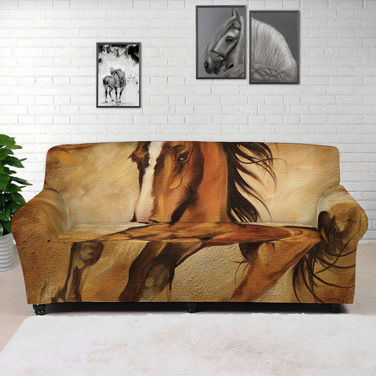 Brown Horse Painting Print Sofa Cover