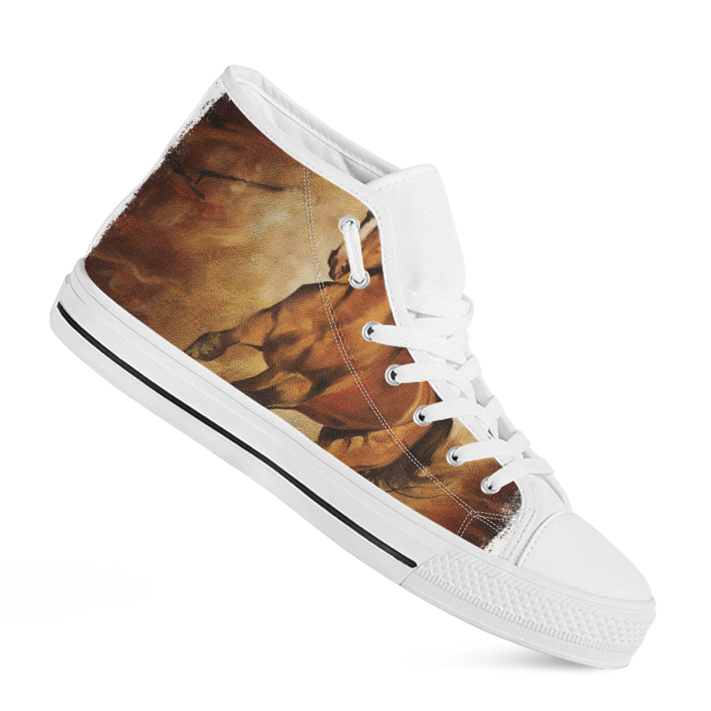 Brown Horse Painting Print White High Top Shoes