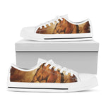 Brown Horse Painting Print White Low Top Shoes