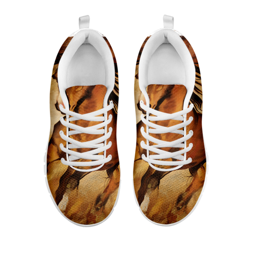 Brown Horse Painting Print White Sneakers