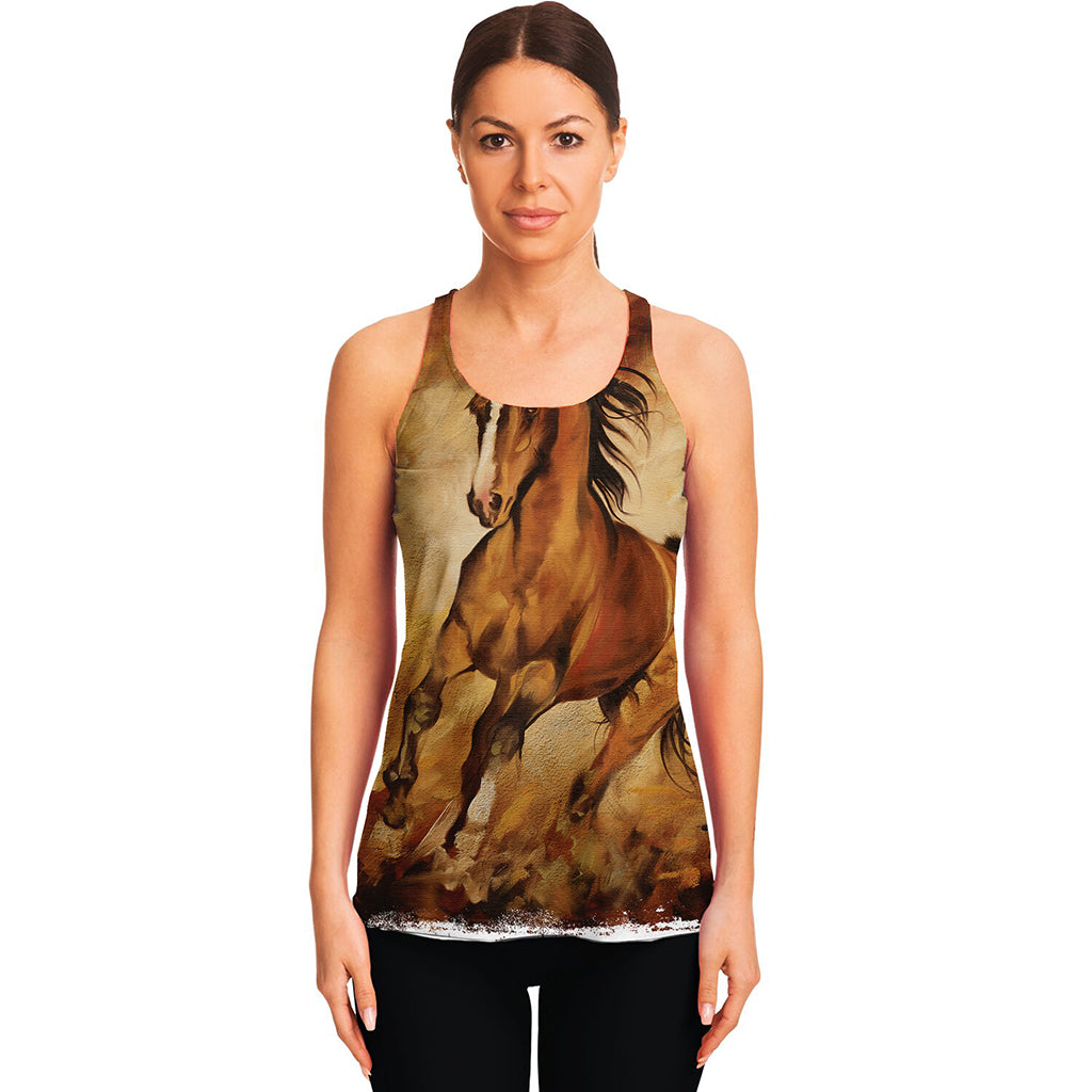 Brown Horse Painting Print Women's Racerback Tank Top