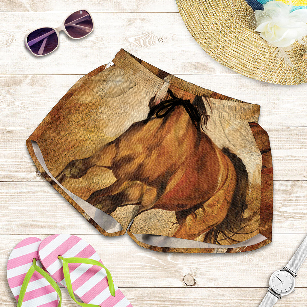 Brown Horse Painting Print Women's Shorts