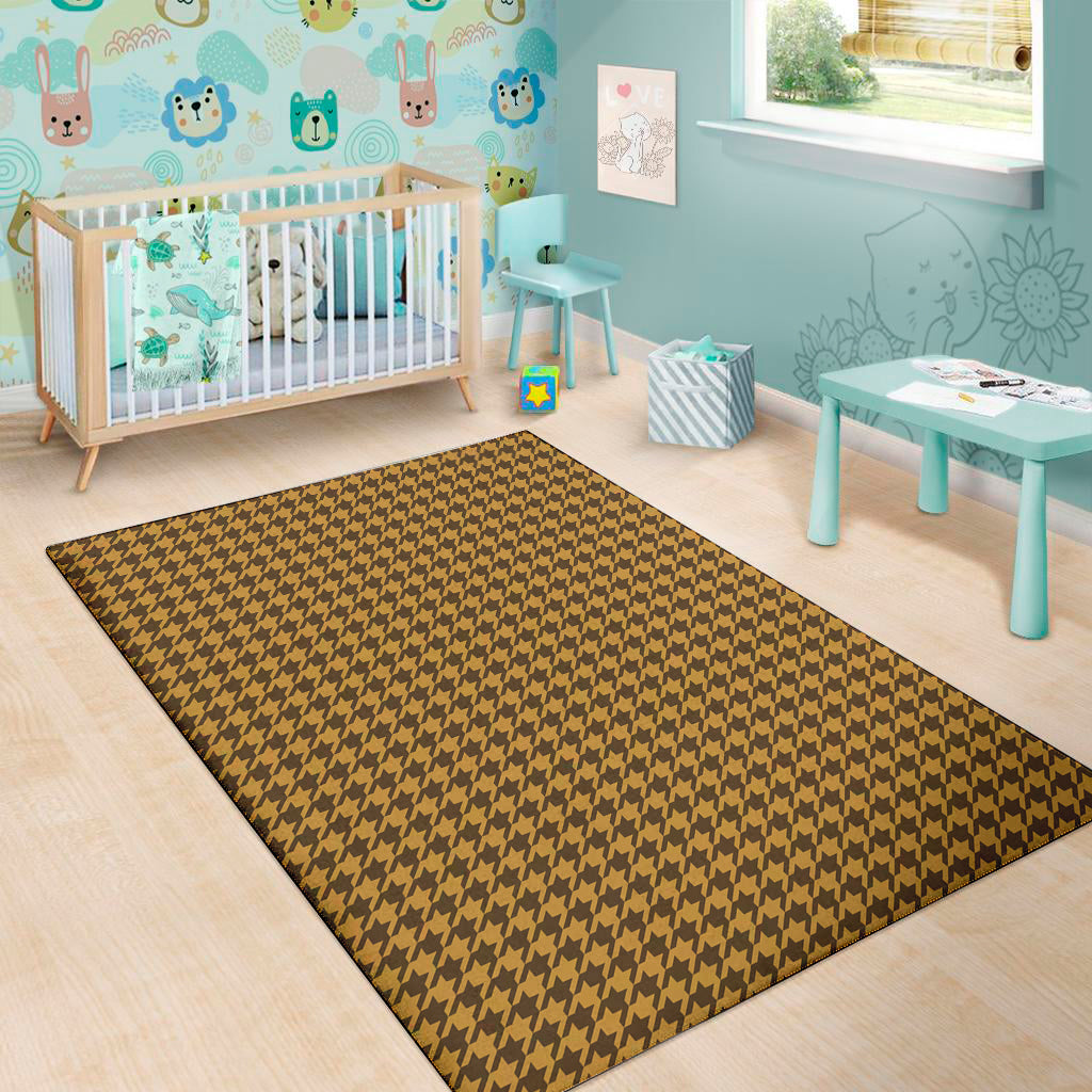 Brown Houndstooth Pattern Print Area Rug