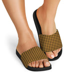 Brown Houndstooth Pattern Print Black Slide Sandals