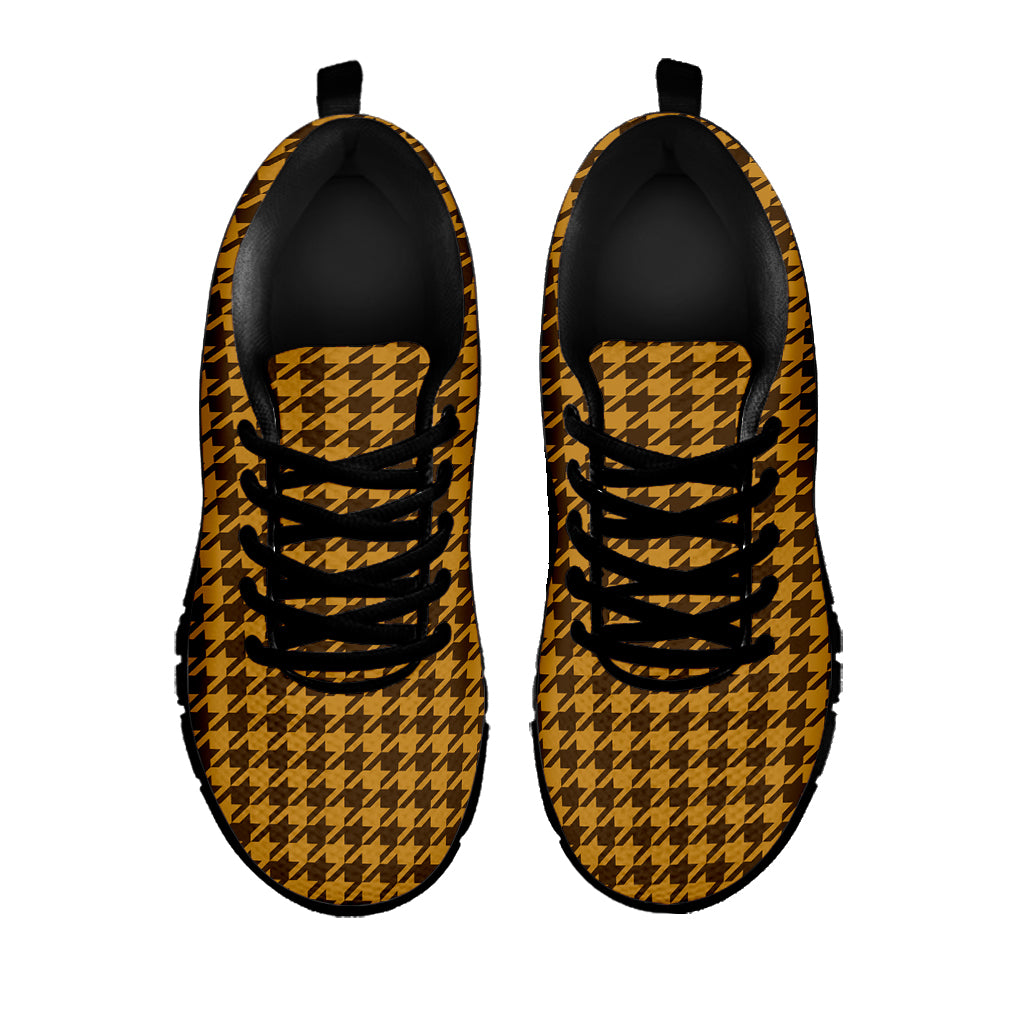 Brown Houndstooth Pattern Print Black Sneakers